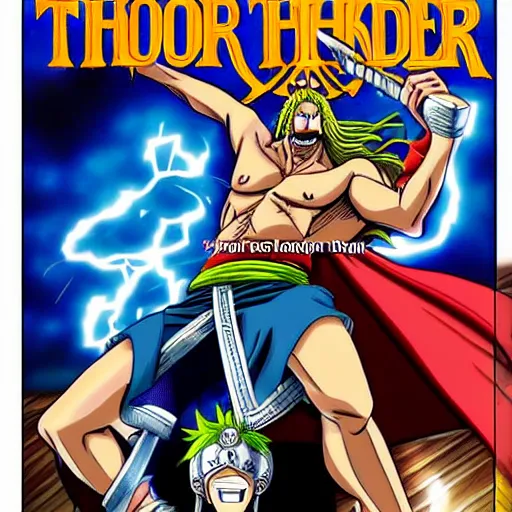 Prompt: God of Thunder Thor, One Piece Picture Style