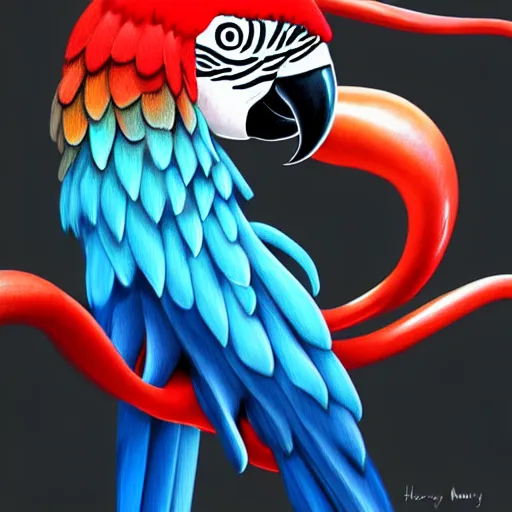 Prompt: macaw octopus hybrid, highly detailed, digital painting, smooth, sharp focus, illustration, ultra realistic, 8 k,