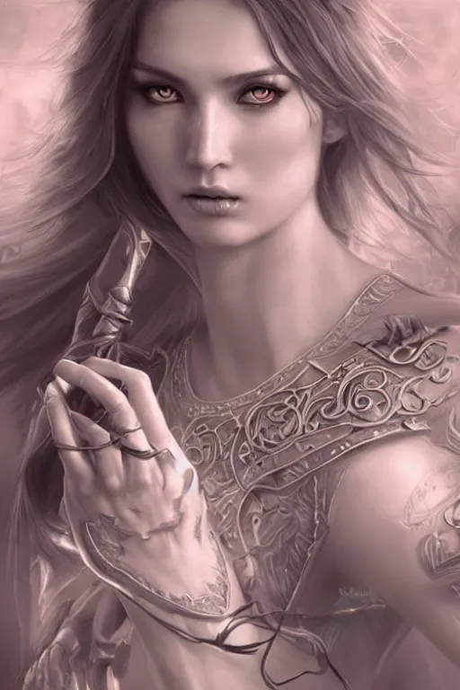 Prompt: Ethereal female warrior, intricate detail, ornate, conceptual art, soft light, dynamic, art by artgerm