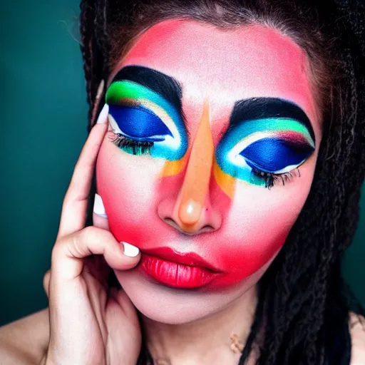 Image similar to a photo of a person wearing colorful geometric makeup