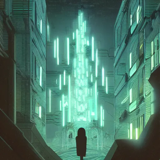 Prompt: Cthulu in a dark city by beeple