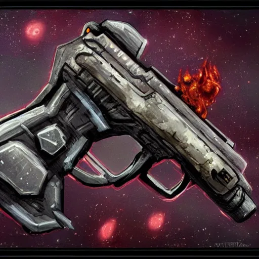 Prompt: Concept art of a space pirate pistol