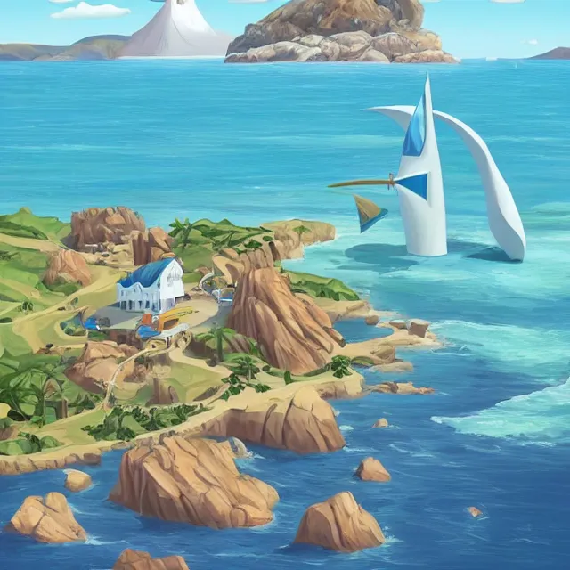 Prompt: a remote island research station in the middle of the ocean, rhads!!!, magical realism, urban fantasy, saturday morning cartoon, clean linework, ( alexander archipenko ), ( tex avery ), western animation