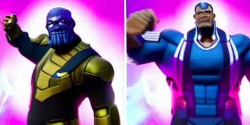 Prompt: president obama vs thanos in fortnite, cinematic, dramatic, unreal engine,