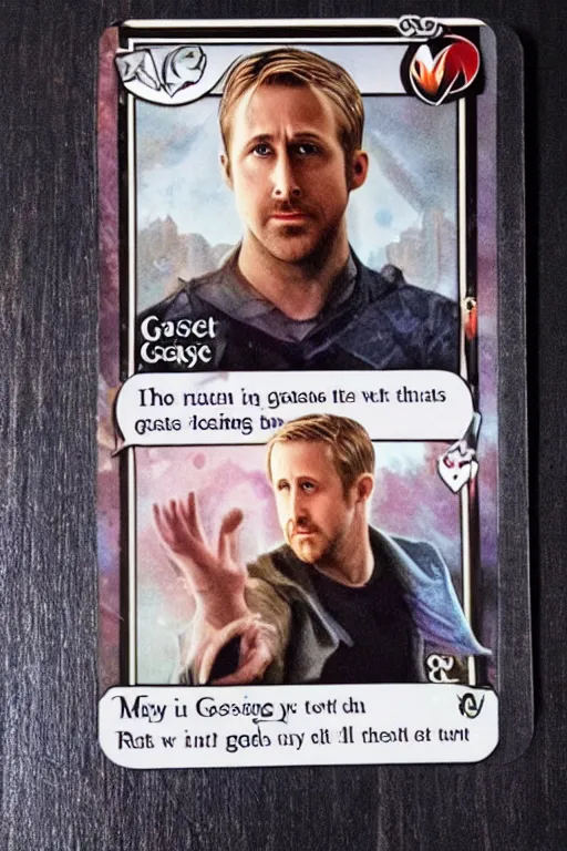 Image similar to ryan gosling, magic the gathering card