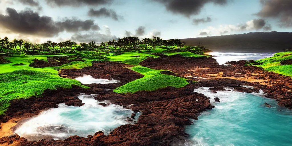 Image similar to Kapalua maui Hawaii, hyperrealistic, realistic, photorealistic, dynamic lighting, highly detailed, cinematic landscape, studio landscape, studio lighting