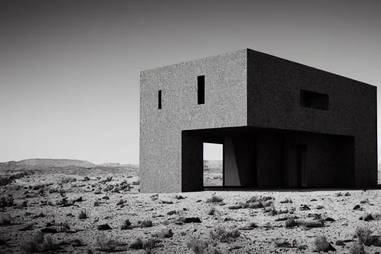 Image similar to desolate futuristic house in the middle of the desert, dramatic, desolate, award winning, high detailed