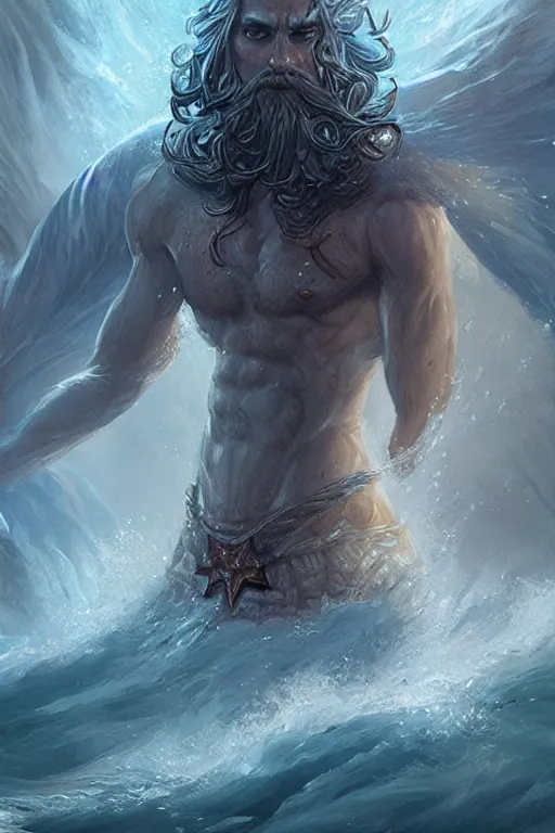 Prompt: humanoid god of the sea, highly detailed, d & d, fantasy, highly detailed, digital painting, trending on artstation, concept art, sharp focus, illustration, art by artgerm and greg rutkowski and magali villeneuve