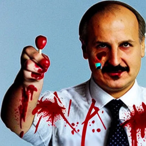 Image similar to Alexander Lukashenko as The American Psycho, covered in blood