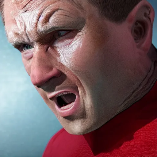 Prompt: photograph of captain j. kirk from star trek screaming in terror. sharp photograph, sharp focus, highly detailed,, detailed face!!, ultra realism, dramatic lighting, zeiss lens, canon eos, detailed skin, dynamic pose, 8 k resolution, hyperrealism, portrait photography