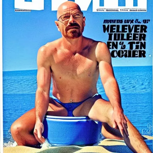 Image similar to Walter White on the cover of Swimsuit Illustrated (1967)