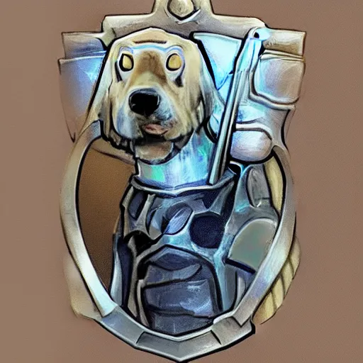 Prompt: Dog with paladin sword and shield