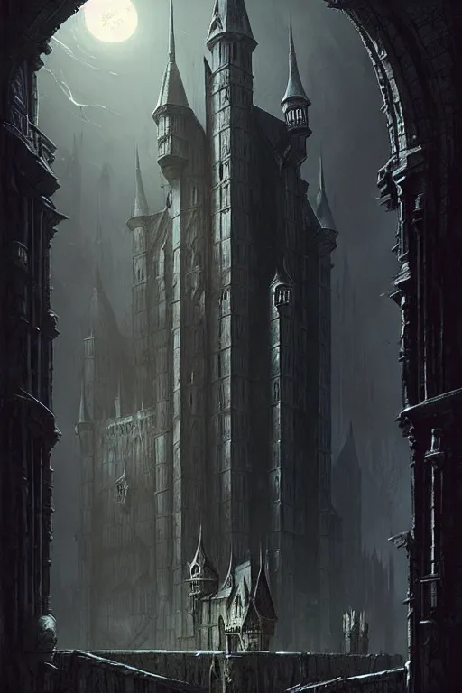 Image similar to vampire castle by greg rutkowski, giger, maxim verehin