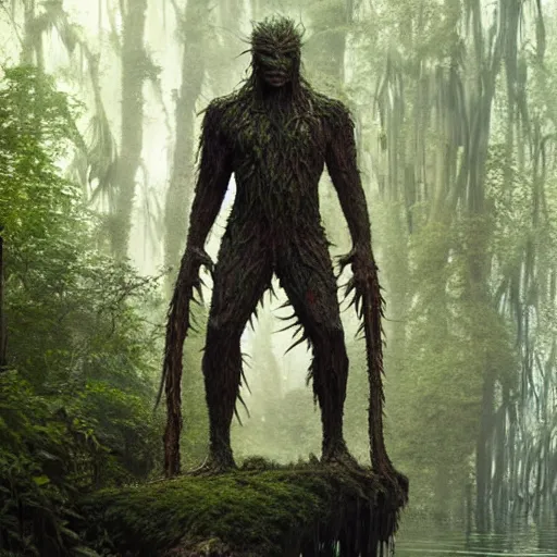 Image similar to swamp thing, ultra realistic, concept art, intricate details, eerie, highly detailed, photorealistic, octane render, 8 k, unreal engine. art by ed binkley and ellen jewett and artgerm and greg rutkowski and alphonse mucha