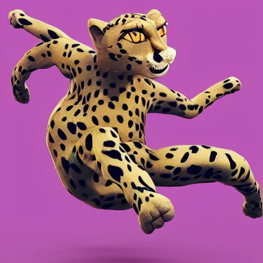 Image similar to “ a happy cheetah dressed in a karate outfit, hyper detailed 3 d rendering, video game art ”