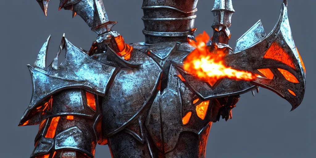 Prompt: closeup of a 3 d model of knight from behind with a lance and shield in the style of final fantasy and a 3 d model dragon in the style of monster hunter breathing fire on him, realistic, fisheye lense, blue and orange lighting, rim lighting, cinematic feel, in a forest, art by unreal engine 4, game art, trending on art station