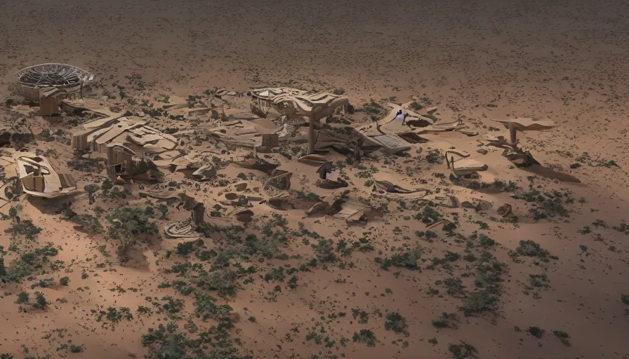 Prompt: 3D model of a high tech zoo in the Sahara, hyperdetailed, artstation, cgsociety, 8k