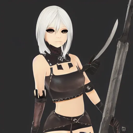 Prompt: female joe biden as 2B from Nier Automata and with slender body type with long hair standing holding a sword, trending in artstation, artstationHD, artstationHQ, 4k