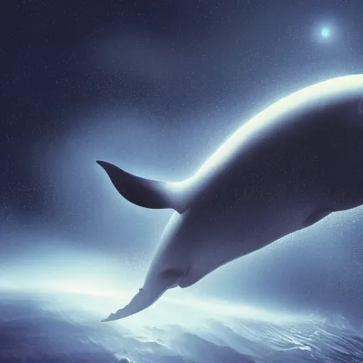 Image similar to a whale wistfully watching a futuristic spaceship fly away, sci-fi digital art illustration,