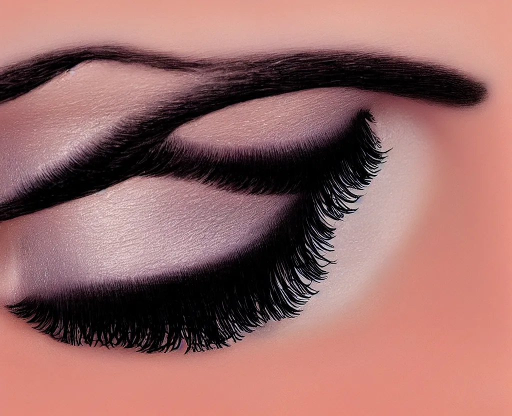 Prompt: beautiful matte airbrush of a long eyelashes with mascaraon white background, inspired by 8 0's airbrush illustrations, art by pater sato