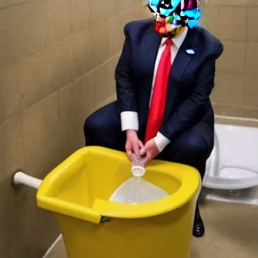 Image similar to donald trump drinking out of the toilet in prison