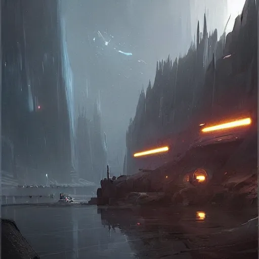 Image similar to star wars concept art by greg rutkowski, an underwater city, elegant, beautiful dark cinematic ilumination, enigmatic atmosphere, artstation hq.