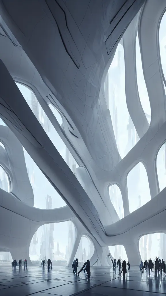 Image similar to the inside of a very tall building, big pods, big windows, octane render, warm colour scheme, white, cyberpunk architecture by zaha hadid, cinematic, scenery, unreal engine, render, cgsociety, modernism, futuristic, artstation, sci - fi, high detail, high quality, close up angle, people walking