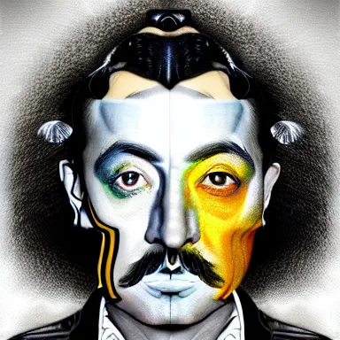 Image similar to portrait of a uncanny artist by Chor Boogie and Salvador Dali collaboration, digital art, mix of aesthetics, close up, high details