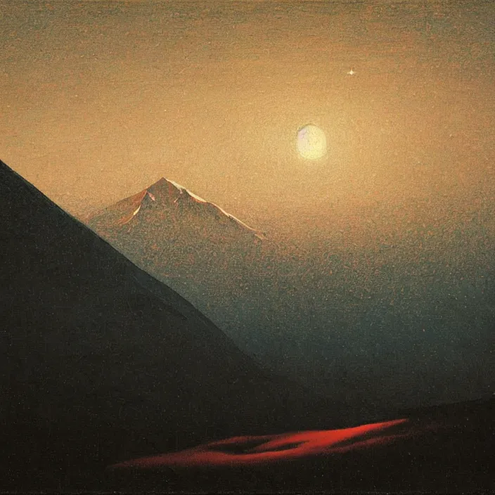 Image similar to mt elbrus at night, arkhip kuindzhi, thus spoke zarathustra