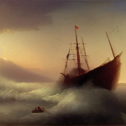 Prompt: a painting of a two large modern boats catching fish, a detailed painting by ivan aivazovsky, pixabay contest winner, hudson river school, dutch golden age, detailed painting, matte painting