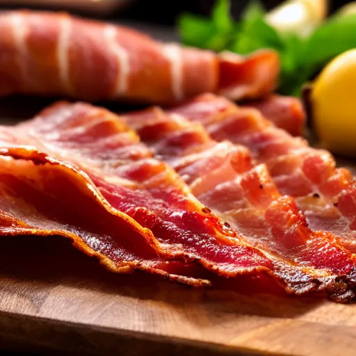 Prompt: picture of italian style bacon, 4 k, well lit