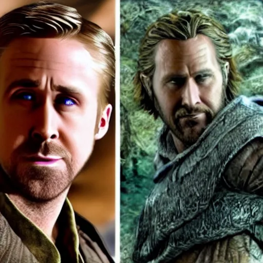 Image similar to ryan gosling and sheogorath in skyrim