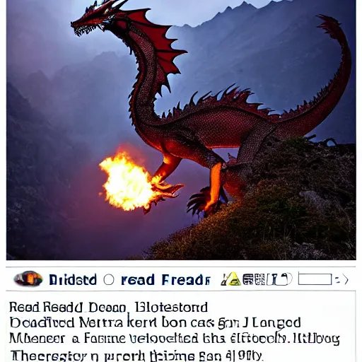 Image similar to photo of read fire breathing dragon under a mountain