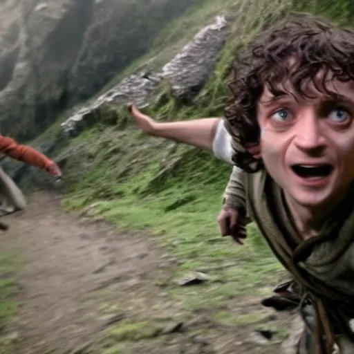 Image similar to Frodo running from gollum, action , go pro footage