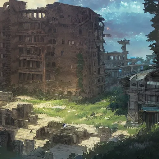 Prompt: A ruins of a Town, Anime concept art by Makoto Shinkai