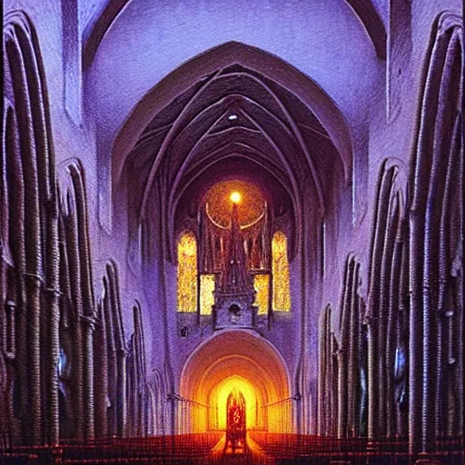 Prompt: a holy snail stands in a cathedral painting by beksinski, barlowe colors. masterpiece painting