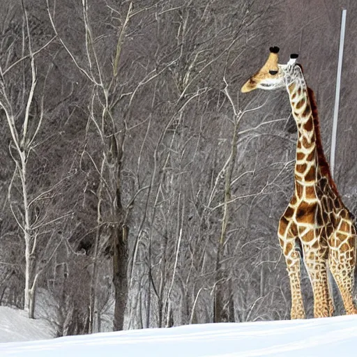 Prompt: giraffe skiing