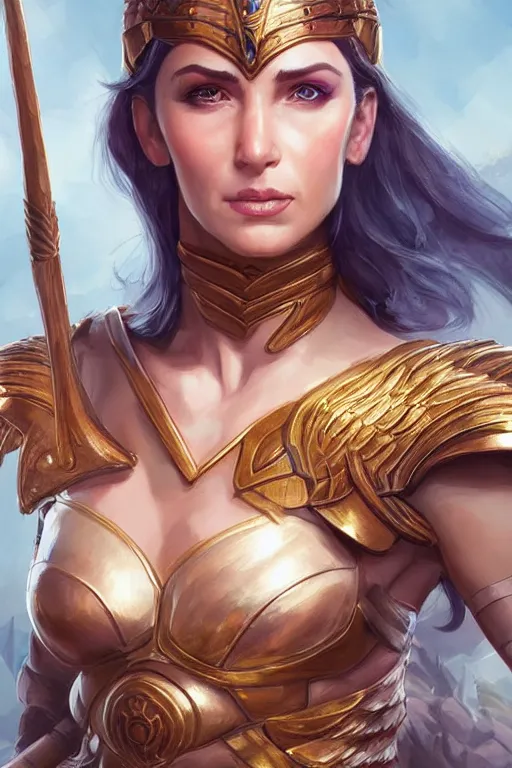 Image similar to amazon valkyrie athena, d & d, fantasy, portrait, highly detailed, headshot, digital painting, trending on artstation, concept art, sharp focus, illustration, art by artgerm and greg rutkowski and magali villeneuve