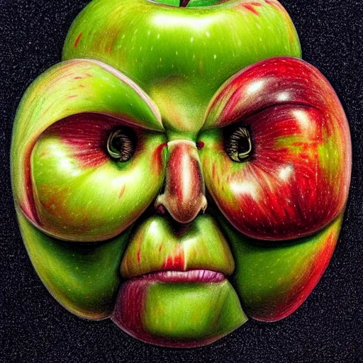 Image similar to a pile of apples, apples, apples arranged in the shape of a face resembling steve jobs, apples, fantasy, intricate, elegant, highly detailed, lifelike, photorealistic, digital painting, artstation, illustration, smooth, sharp focus, art by giuseppe arcimboldo