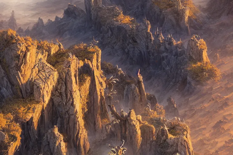 Image similar to high aerial shot, cinematic fantasy painting, dungeons and dragons, barren dry land, desert valley of bones, a single autumn maple bonsai, with sunset lighting ominous shadows by jessica rossier and brian froud