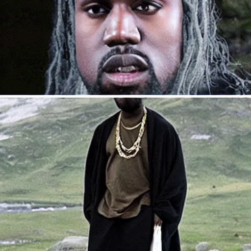 Image similar to kanye west on a quest in lord of the rings