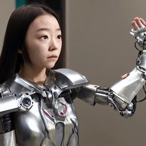 Image similar to still from a 2 0 1 9 japanese tokusatsu tv show starring actress mana ashida as a cybernetic female sentai hero fighting in sendagaya. science - fiction ; action.