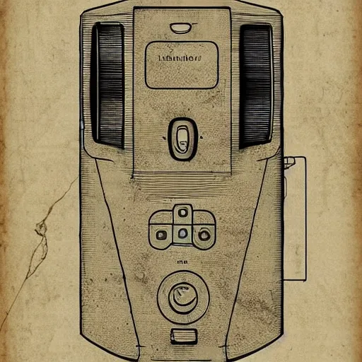 Image similar to blueprints of the first phone, illustrated by leonardo da vinci, trending on artstation, 4 k digital art, polycount