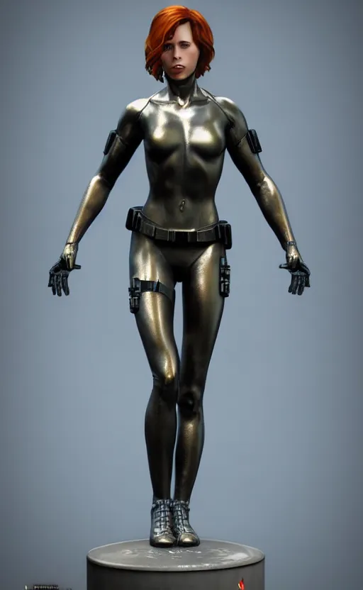 Image similar to black widow, bronze statue and silver, unreal engine, high detailed holographic