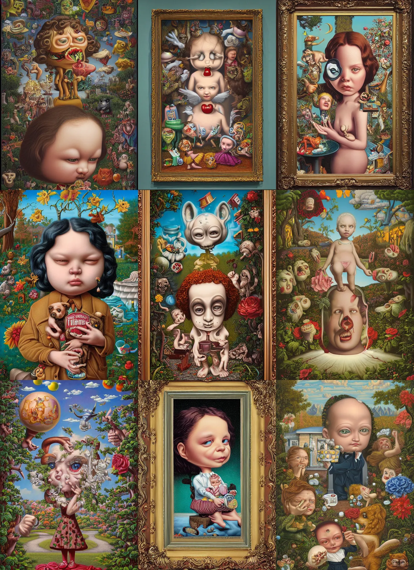 Prompt: the serendipitous discovery of terrible things at the right moment by Mark Ryden and Alex Gross, Todd Schorr highly detailed