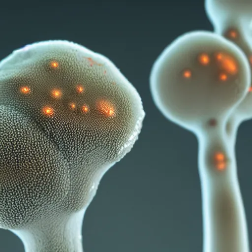 Prompt: close up photo of fungal cultures under the microscope, smooth, sharp focus, unreal engine 5, bokeh, hyperrealism, vray