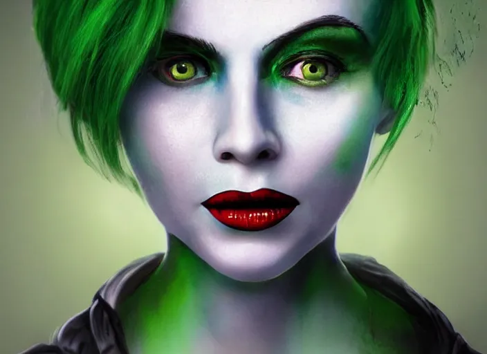 Image similar to beautiful aliens faces with green hair, 8 k, matte painting, in the style of artist, ann stokes