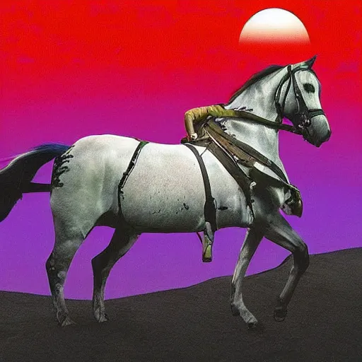 Image similar to “ an dappled horse riding a horse in astronaut suit above venus cloud ”