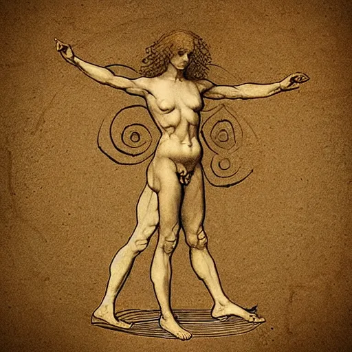 Image similar to Vitruvian woman by Leonardo da Vinci, illustration, inkt sketch