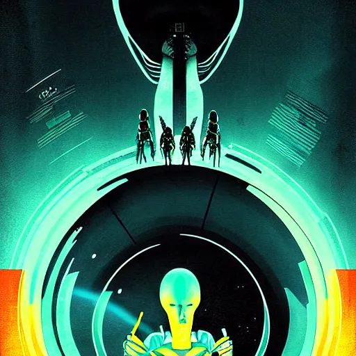 Prompt: alien poster art by kim jung giu